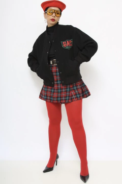 Jaqueta bomber lã vintage preta college