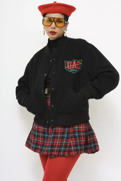 Jaqueta bomber lã vintage preta college - comprar online