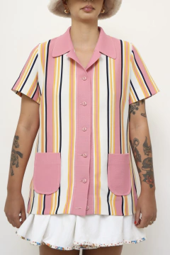 Imagem do Camisa listras polo rosinha vintage