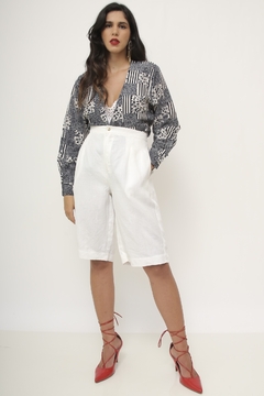 Camisa azul recortes vintage - comprar online