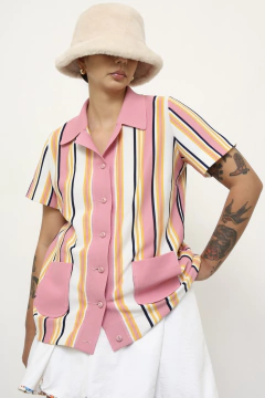 Camisa listras polo rosinha vintage - Capichó Brechó
