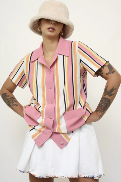 Camisa listras polo rosinha vintage na internet