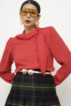 Camisa plissada vermelha vintage - loja online