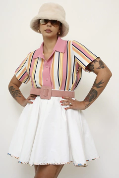 Camisa listras polo rosinha vintage