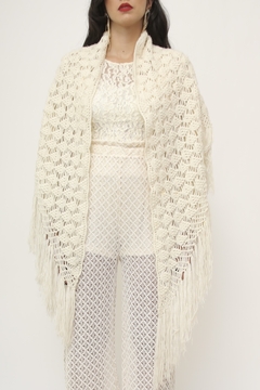 Poncho vintage branco franja