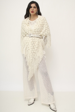 Poncho vintage branco franja