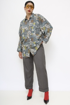 Calça cinza vintage alfaiataria leve riscas - comprar online