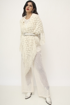 Poncho vintage branco franja - Capichó Brechó
