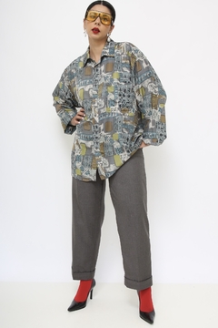 Camisa 100% seda estampada vintage na internet