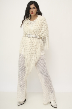 Poncho vintage branco franja - loja online