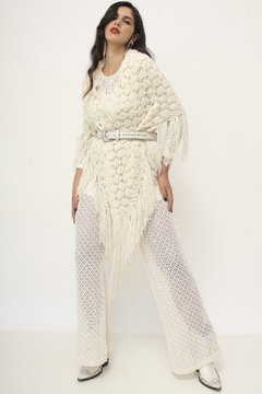 Poncho vintage branco franja - comprar online