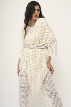 Poncho vintage branco franja - loja online