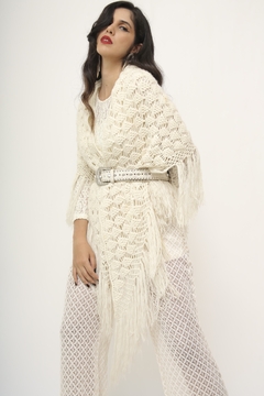Poncho vintage branco franja