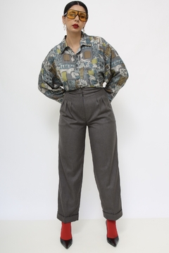 Calça cinza vintage alfaiataria leve riscas - loja online
