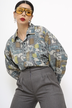 Camisa 100% seda estampada vintage