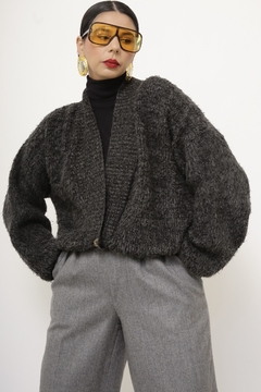 Cardigan cinza macio acinturado - loja online