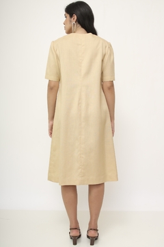 Vestido linho bege midi