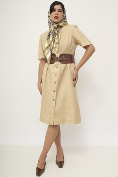 Vestido linho bege midi