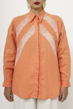 Camisa laranja renda vintage na internet
