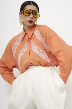 Camisa laranja renda vintage - loja online