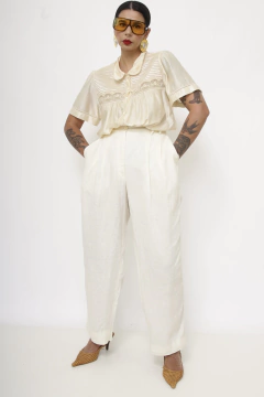 Blusa acetinada pijama creme