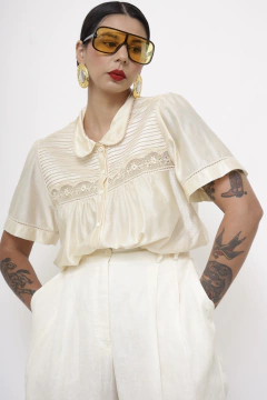Blusa acetinada pijama creme - comprar online