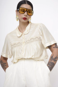 Blusa acetinada pijama creme - loja online