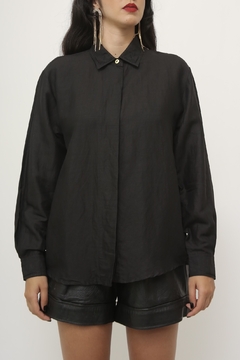 Camisa preta rami recorte vintage - loja online