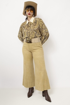 Calça pantalona lã cintura media amarela - loja online