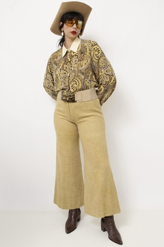 Calça pantalona lã cintura media amarela - comprar online