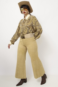 Calça pantalona lã cintura media amarela