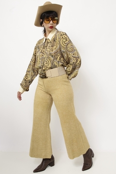 Calça pantalona lã cintura media amarela na internet