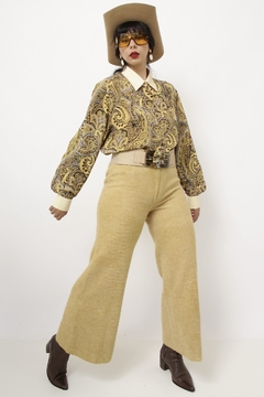 Calça pantalona lã cintura media amarela na internet