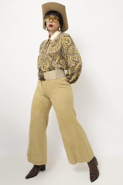 Calça pantalona lã cintura media amarela - loja online