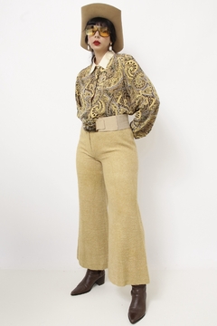 Calça pantalona lã cintura media amarela