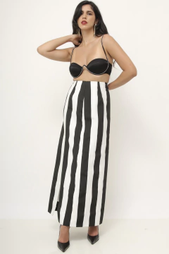 Saia listras vintage longa fenda na internet