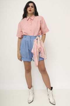 Camisa linho vintage rosa pesponto - comprar online