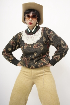 Pulover verde gola algodão bordado - loja online