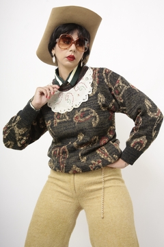 Pulover verde gola algodão bordado - comprar online