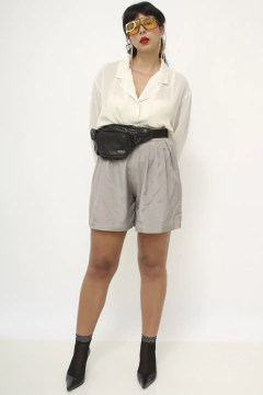 Pochete preta recortes bolsos couro - comprar online