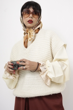 Colete tricot bege vintage - loja online