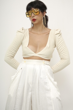 Top manga bufante creme brilho - comprar online