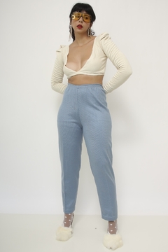 Calça tricot azul cintura alta na internet