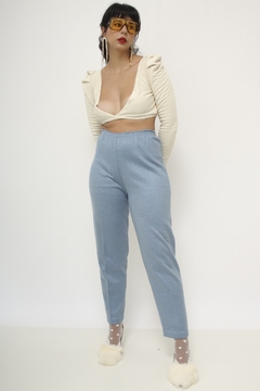 Calça tricot azul cintura alta