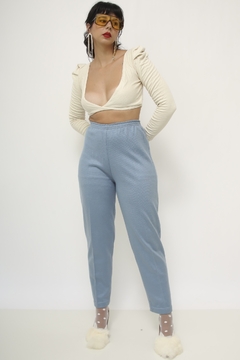 Calça tricot azul cintura alta - comprar online