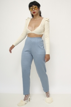 Calça tricot azul cintura alta - loja online