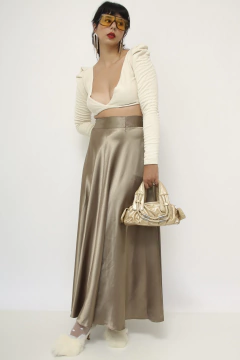 Saia dourado oliva longa vintage - loja online