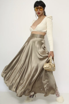 Saia dourado oliva longa vintage - loja online