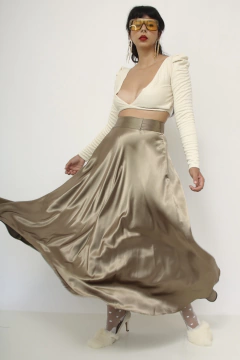 Saia dourado oliva longa vintage - Capichó Brechó