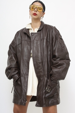 Parka marrom com cinto couro vintage - loja online